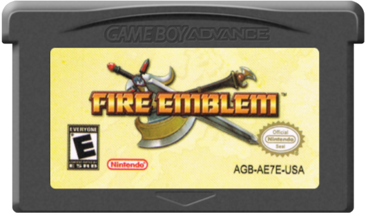 Fire Emblem cartridge for the Game Boy Advance featuring tactical RPG gameplay with grid based battles character recruitment permadeath mechanics and a fantasy storyline following Eliwood Hector and Lyn cartridge