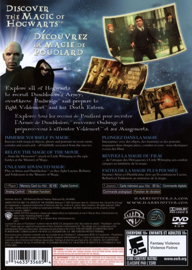 Harry Potter and the Order of the Phoenix game back cover for Playstation Portable video game.