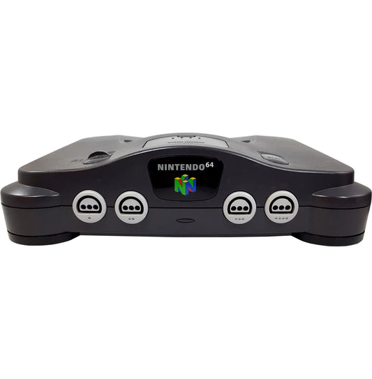 Front-facing view of an original Nintendo 64 console.
