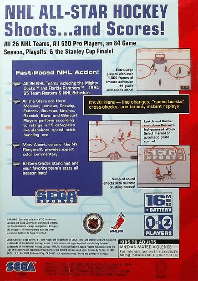 NHL All-Star Hockey 95 back cover art for Sega Genesis (GEN) video game