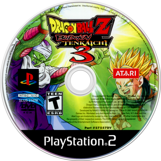 Dragon Ball Z Budokai Tenkaichi 3 PS2 featuring intense 3D fighting gameplay with iconic Dragon Ball characters disc