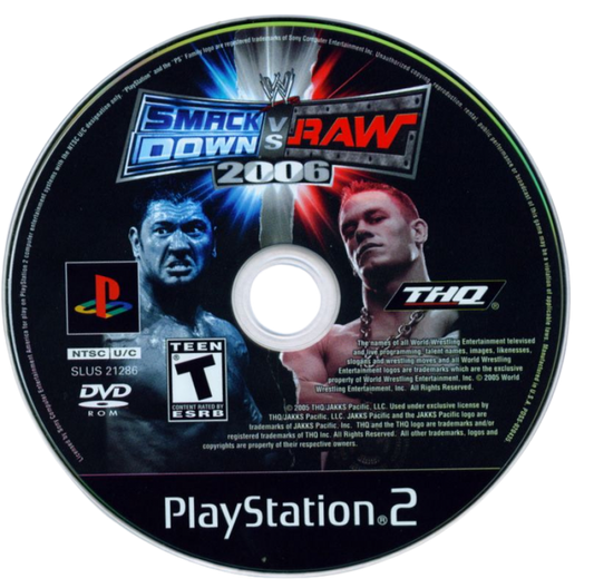 WWE SmackDown vs. Raw 2006 – PlayStation 2 (PS2) video game disc, pro wrestling.