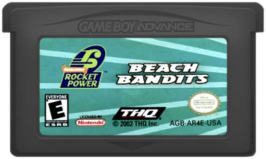 Rocket Power Beach Bandits for Game Boy Advance (GBA), cartridge for a retro video game featuring action-adventure gameplay, extreme sports challenges, character-based missions, and cartoon-inspired beachside exploration