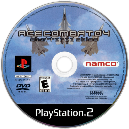 Ace Combat 04: Shattered Skies PS2 flight combat video game disc