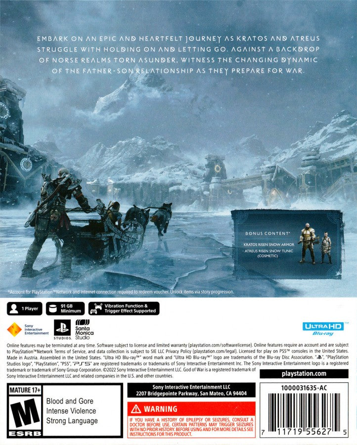 God of War Ragnarök retro PS5 video game God of War Ragnarok Launch Edition action adventure mythological combat cinematic storytelling hack and slash Norse mythology console release back cover