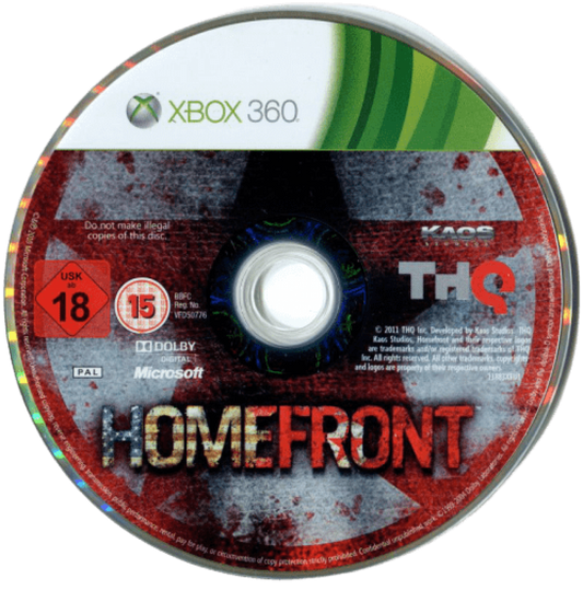 Homefront Xbox 360 disc art first-person shooter video game.
