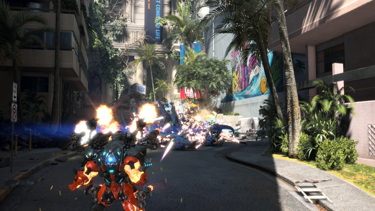 Exoprimal gameplay for Xbox Series X (XSX) cooperative action shooter video game