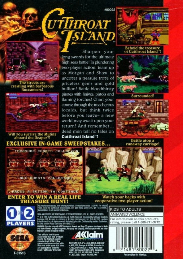 Cutthroat Island Sega Genesis retro video game action platformer back of case (1995)