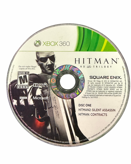 Hitman HD Trilogy Xbox 360 game featuring remastered versions of Hitman 2 Silent Assassin Hitman Contracts and Hitman Blood Money with stealth based gameplay open ended assassination missions upgraded HD visuals and the iconic Agent 47 experience disc one