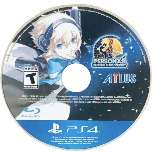 Persona 3: Dancing in Moonlight – PlayStation 4 (PS4) video game disc, rhythm music game.