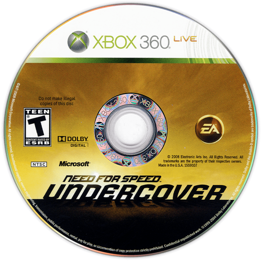 Need for Speed Undercover – Xbox 360 (X360) Disc Art for an Xbox 360 video game