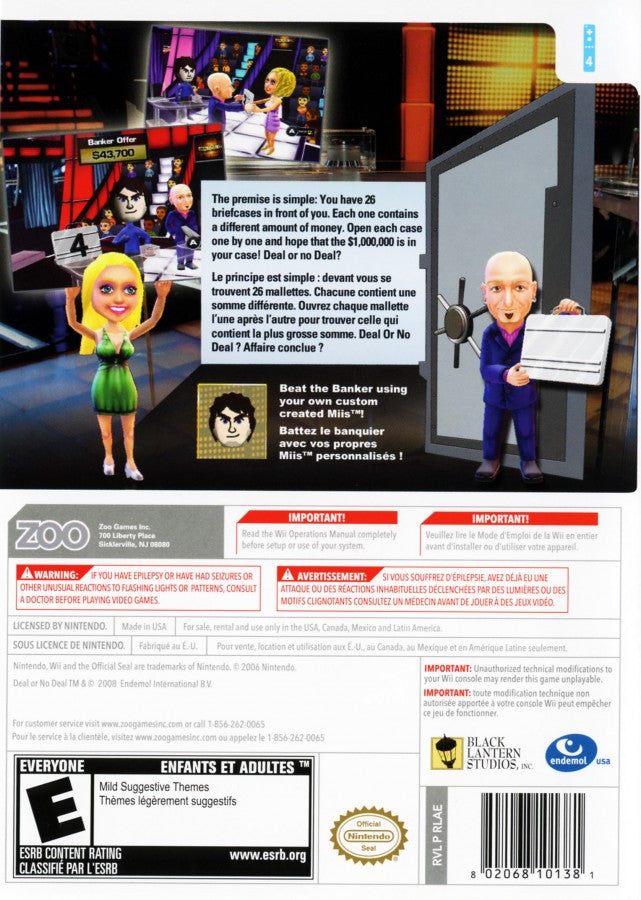 Deal or No Deal back cover art for Nintendo Wii (Wii) video game