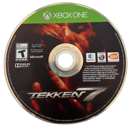 Tekken 7 for Xbox One, disc for a fighting game with arcade-style combat, versus battles, and competitive action gameplay