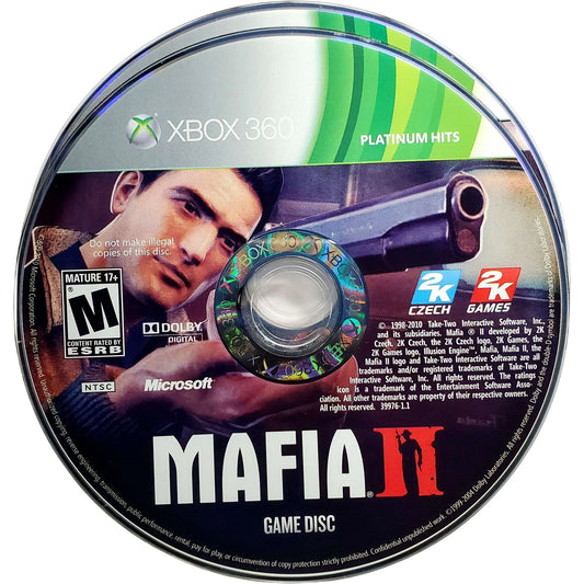 Mafia II Platinum Hits for Xbox 360 action adventure open world video game featuring 1940s‑1950s organized crime storytelling period authentic vehicles cinematic missions and immersive narrative driven gameplay experience disc