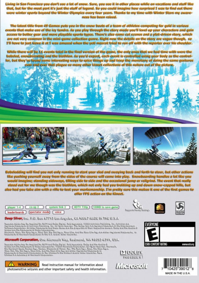 Winter Stars back of case for Xbox 360 (X360) winter sports video game