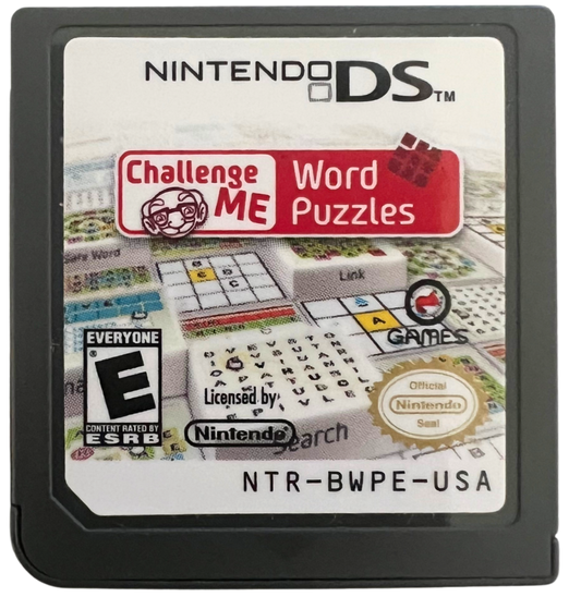 Challenge Me Word Puzzles for Nintendo DS, cartridge for a puzzle video game with word challenges, vocabulary gameplay, brain training exercises, and multiple game modes