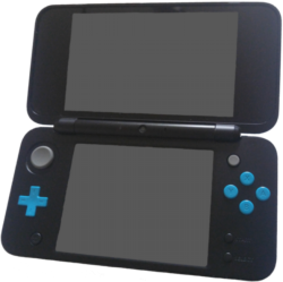 Nintendo 2DS XL Black and Turquoise handheld gaming system featuring large dual screens clamshell design touch screen controls built in NFC Wi Fi connectivity backward compatibility with Nintendo DS games compatibility with Nintendo 3DS game library portable Nintendo gaming rechargeable battery good condition collectible gaming appeal