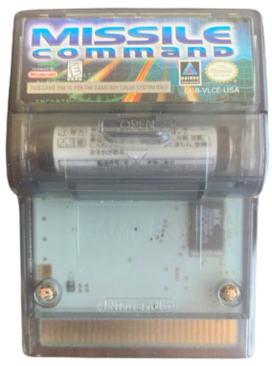 Missile Command Game Boy Color GBC video game featuring arcade defense gameplay missile interception enemy attacks strategic targeting city defense high score challenges classic Atari action and handheld gaming retro video game collection collectible gaming appeal cartridge