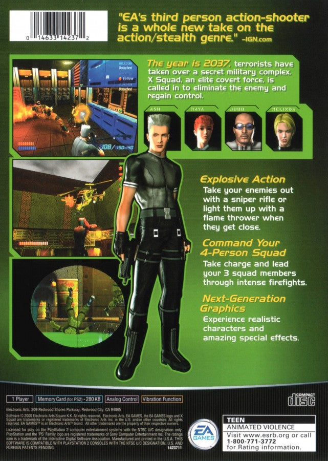 X-Squad – PlayStation 2 (PS2) video game back of case, tactical shooter.