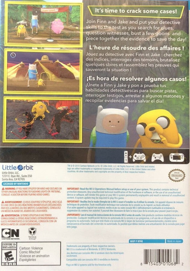 Adventure Time Finn and Jake Investigations back cover art for Nintendo Wii U (WiiU) video game