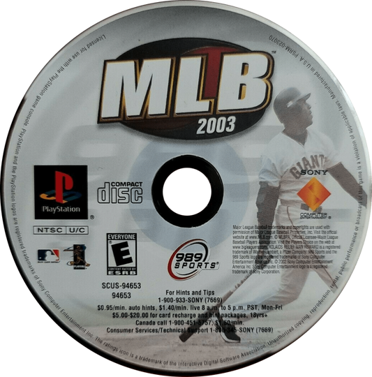 MLB 2003 disc cover art for PlayStation 1 (PS1) retro baseball video game