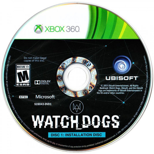 Watch Dogs for Xbox 360 open world action adventure video game featuring hacking mechanics modern urban exploration third person combat and immersive Ubisoft surveillance thriller experience install disc