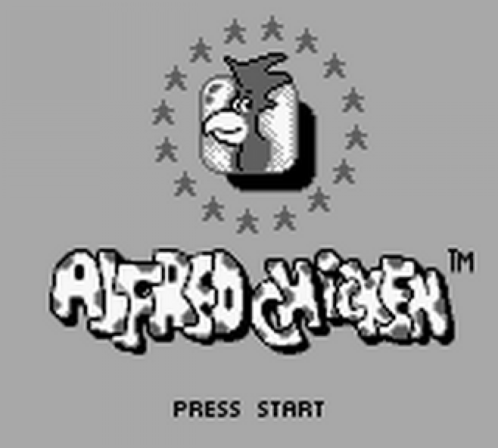 Alfred Chicken title screen for Game Boy (GB) video game