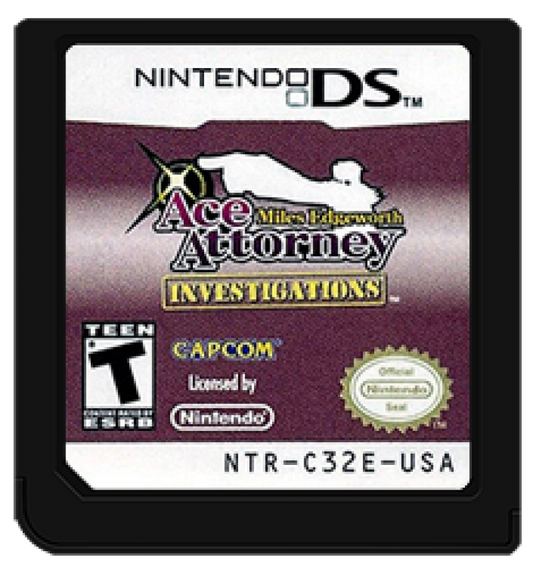 Ace Attorney Investigations: Miles Edgeworth cartridge for Nintendo DS (DS) detective visual novel adventure video game