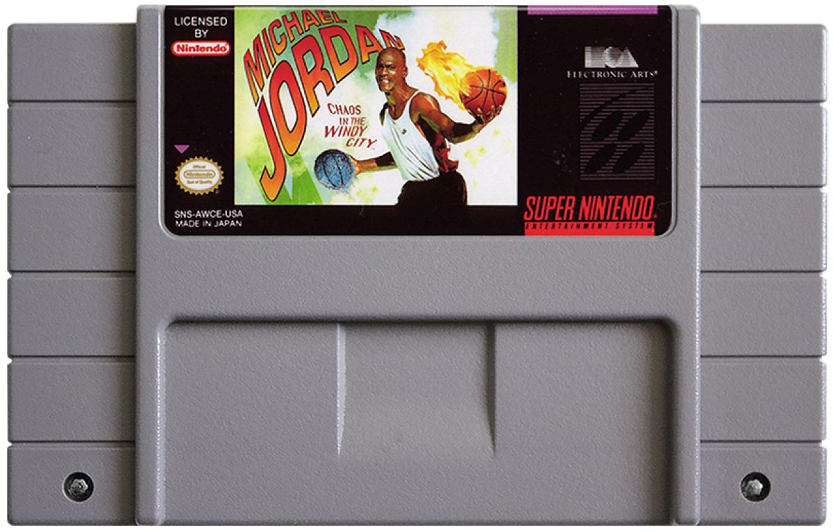 Michael Jordan Chaos in the Windy City cartridge for Super Nintendo Entertainment System (SNES) retro video game