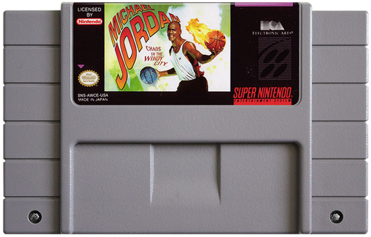 Michael Jordan Chaos in the Windy City cartridge for Super Nintendo Entertainment System (SNES) retro video game