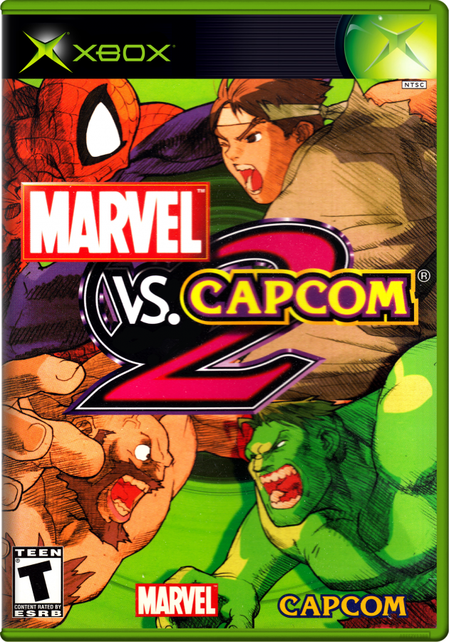 Marvel vs. Capcom 2 Xbox featuring fast-paced 2D fighting gameplay with classic Marvel and Capcom characters cover art