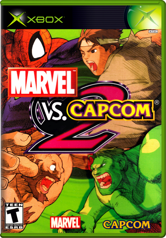 Marvel vs. Capcom 2 Xbox featuring fast-paced 2D fighting gameplay with classic Marvel and Capcom characters cover art