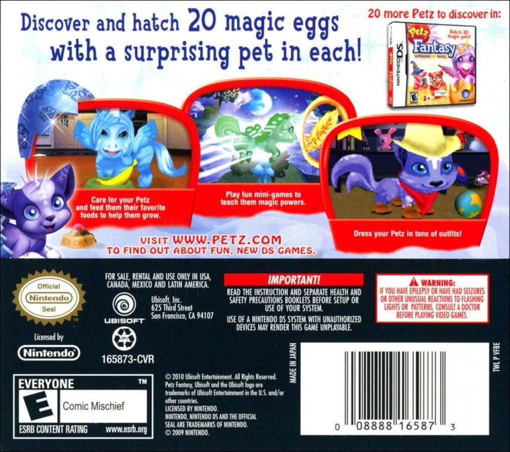 Petz: Fantasy: Moonlight Magic back of case for Nintendo DS (DS) fantasy pet simulation video game