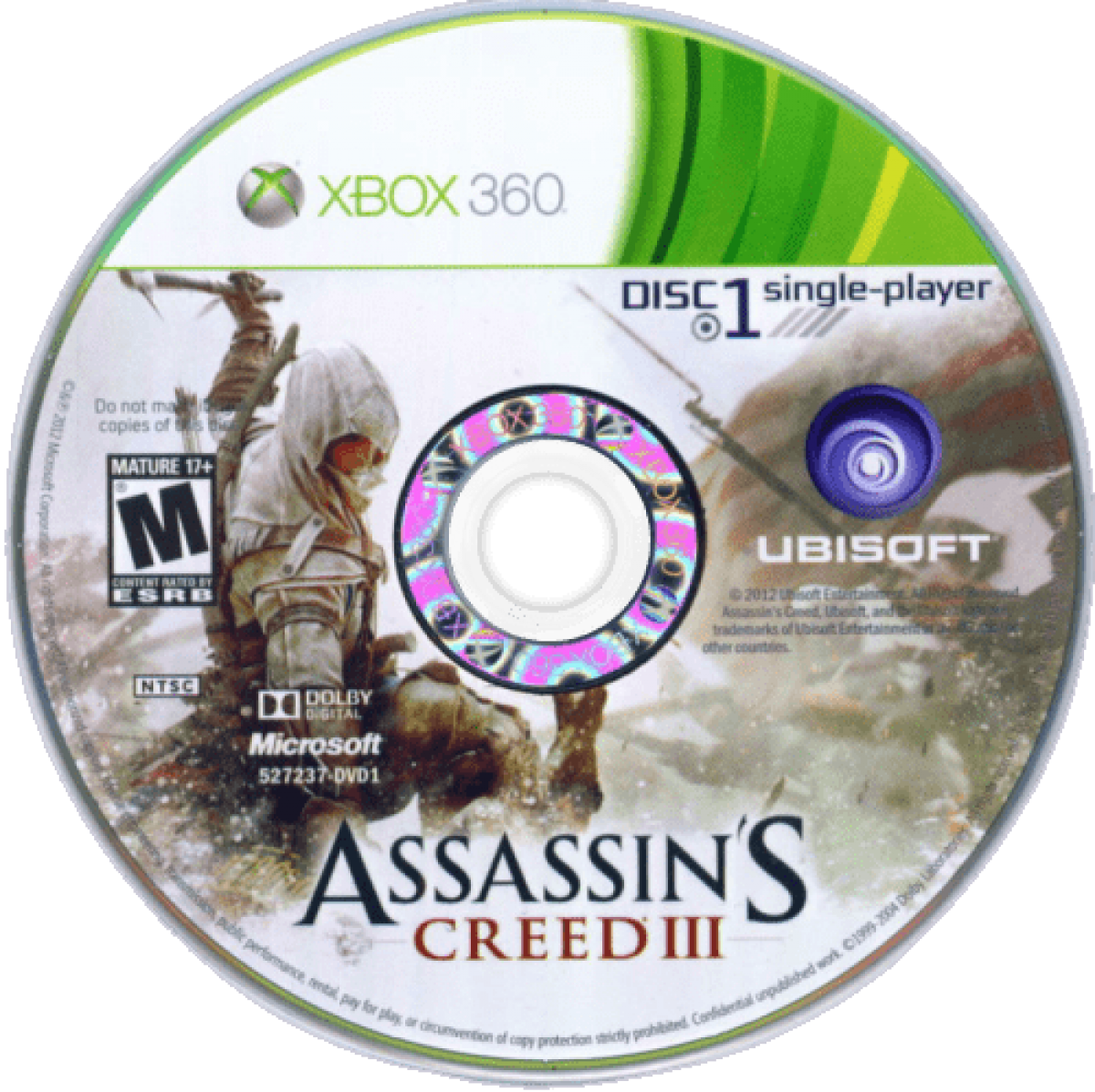 Assassin's Creed III disc 1 for Xbox 360 (X360) action-adventure video game