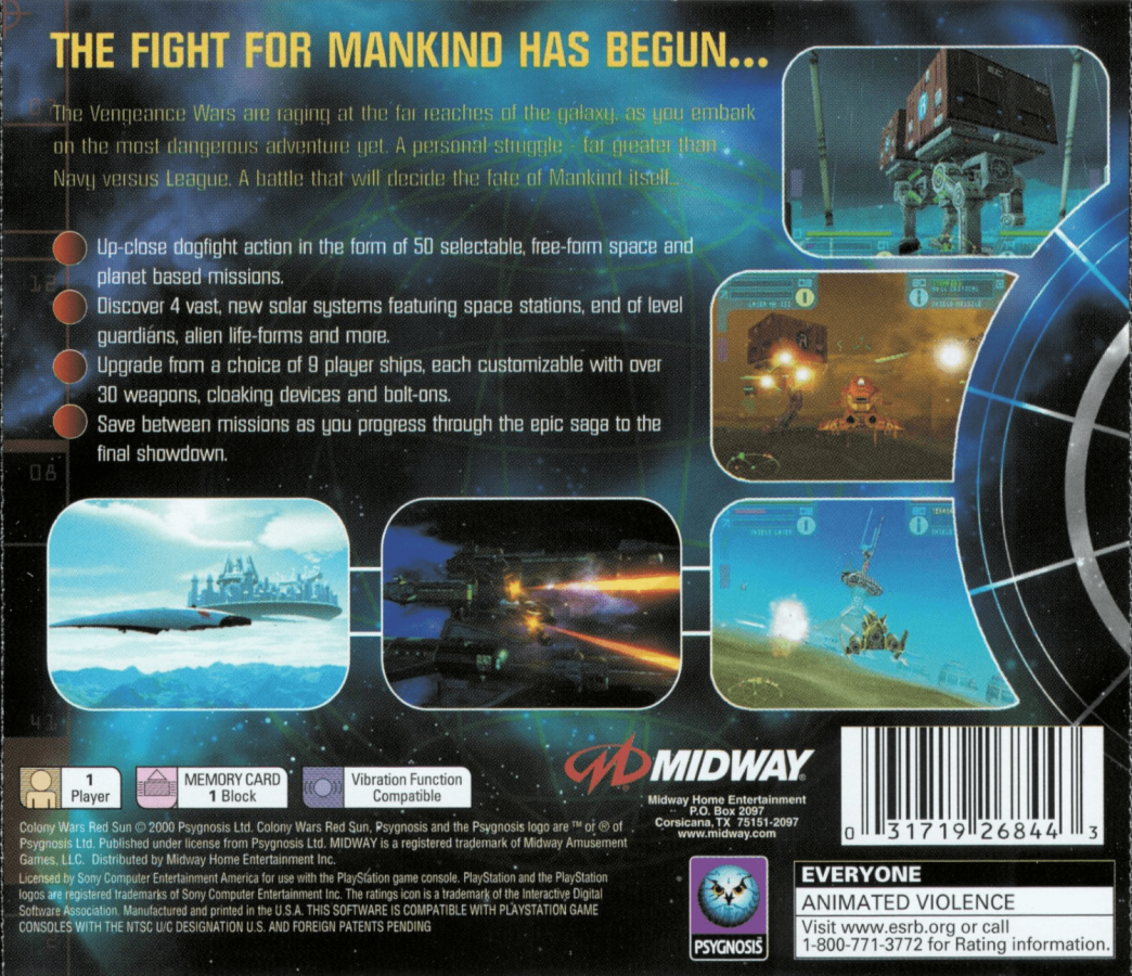 Colony Wars III: Red Sun back of box for PlayStation 1 (PS1) retro video game