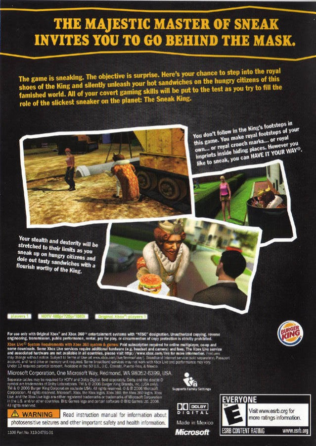 Sneak King back cover art for Xbox 360 (X360) video game