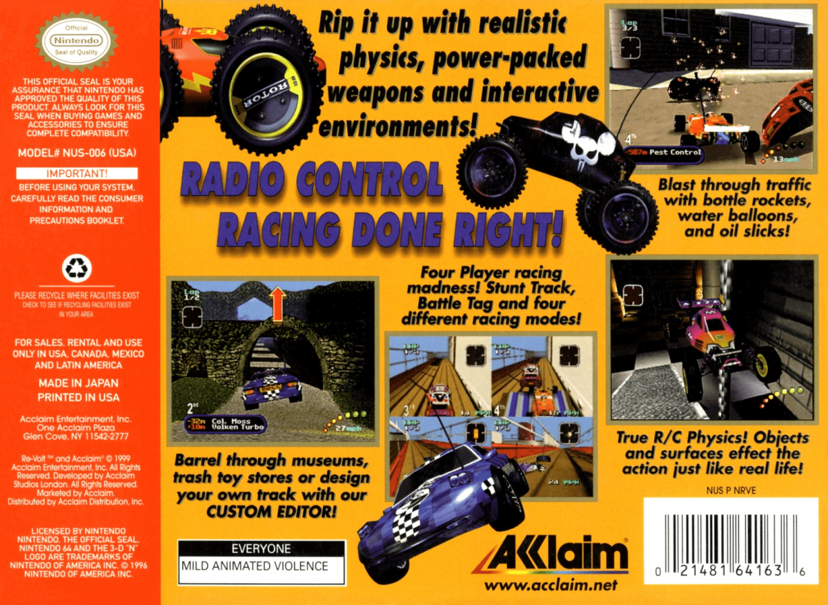 Re Volt back cover art for Nintendo 64 N64 video game