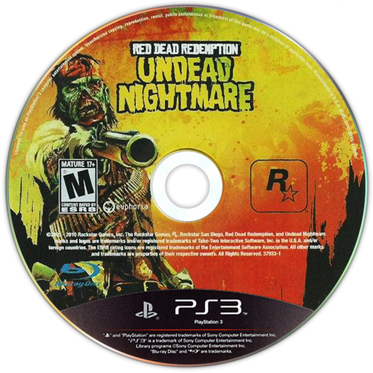 Red Dead Redemption: Undead Nightmare Collection for PlayStation 3 (PS3) at Gamers INC, featuring an eerie zombie-infested open world with a new supernatural campaign and multiplayer modes for a terrifying twist on the Wild West experience disc