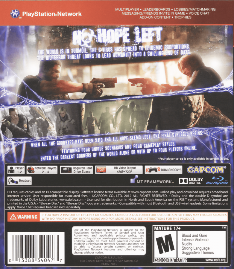 Resident Evil 6 back cover art for PlayStation 3 (PS3) video game