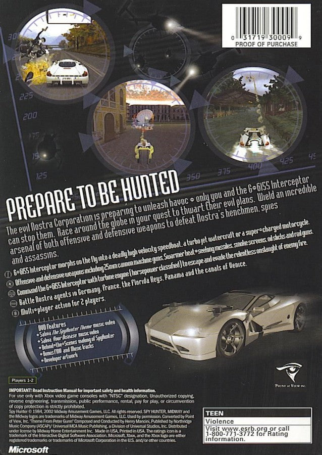 Spy Hunter back cover art for Xbox (XBOX) video game
