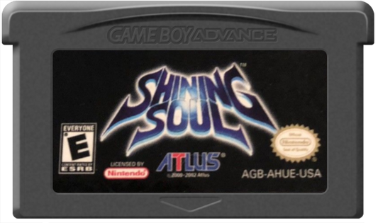 Shining Soul cartridge for the Game Boy Advance featuring action RPG gameplay with real time combat dungeon exploration character classes and multiplayer co op in a fantasy setting cartridge