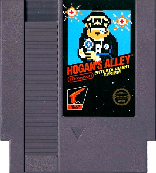 Hogan's Alley 5 Screw Nintendo Entertainment System NES video game featuring light gun shooting gameplay target practice wild west shooting gallery gangster and civilian targets quick reflex challenges classic 8 bit Nintendo action retro video game collection collectible gaming appeal cartridge