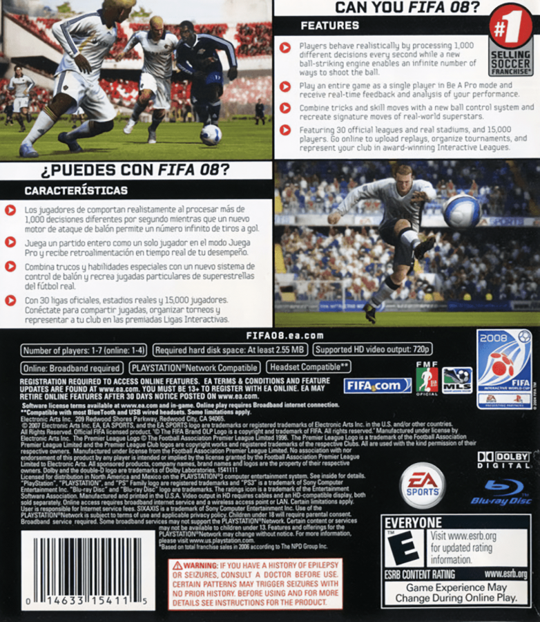 FIFA 08 back cover art for PlayStation 3 (PS3) video game