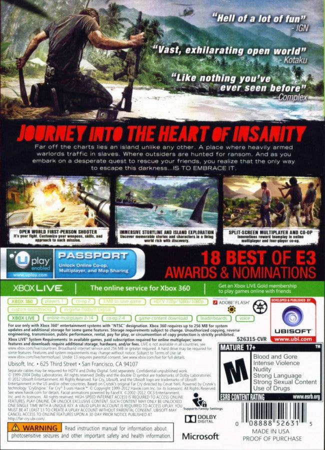 Far Cry 3 back cover art for Xbox 360 (X360) open-world first-person shooter video game