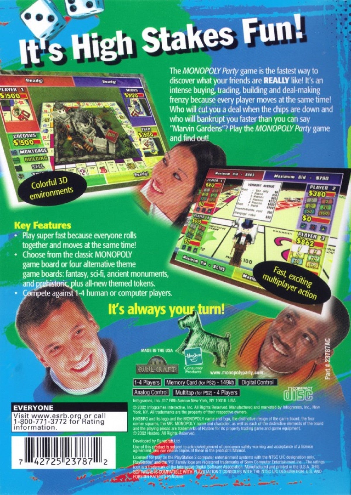 Monopoly Party PlayStation 2 (PS2) party board video game back of case