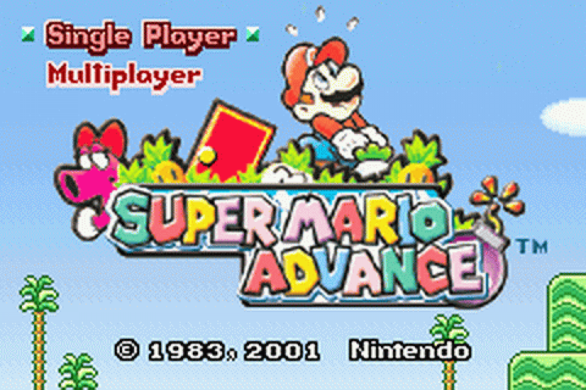 Super Mario Advance start menu for Game Boy Advance (GBA) video game