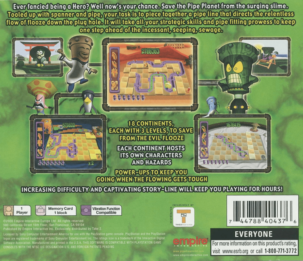 Pipe Dreams 3D back of case for PlayStation 1 (PS1) puzzle video game