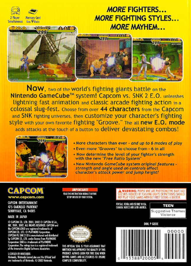 Capcom Vs. SNK 2 EO – GameCube (GC) Back Cover Box Art for this GameCube Video Game