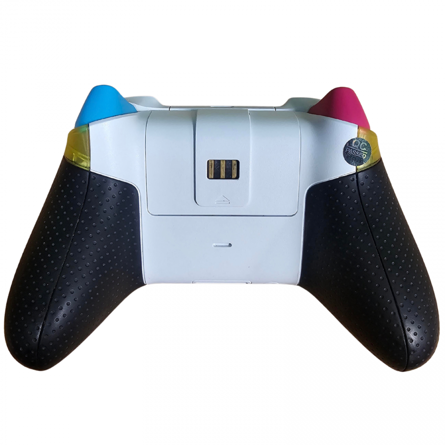 Forza Horizon 5 Limited Edition Controller with Razer Universal Quick Charging Stand Xbox Series X Xbox Series S XSX gaming accessory featuring Forza Horizon 5 themed controller design racing inspired styling wireless gameplay controls ergonomic design rechargeable battery support quick charging stand and Xbox gaming hardware collectible accessory appeal back of controller