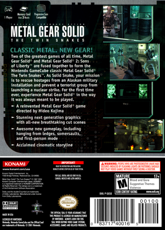 Metal Gear Solid: The Twin Snakes – GameCube (GC) Back Cover Art for this GameCube Video Game